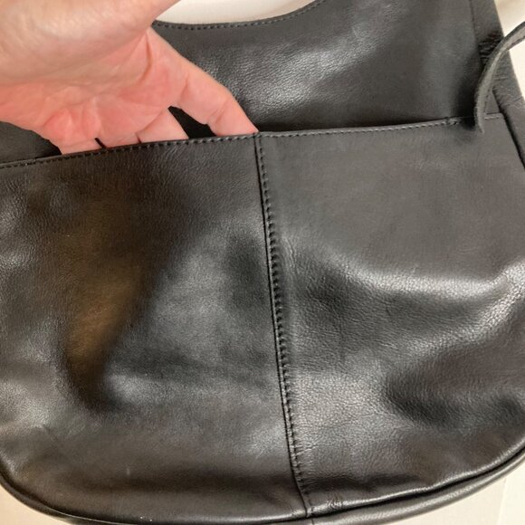 Womens Margot Leather Adjustable Crossbody Shoulder Hobo Bag Black 12 x 12 x 2" - Picture 6 of 11